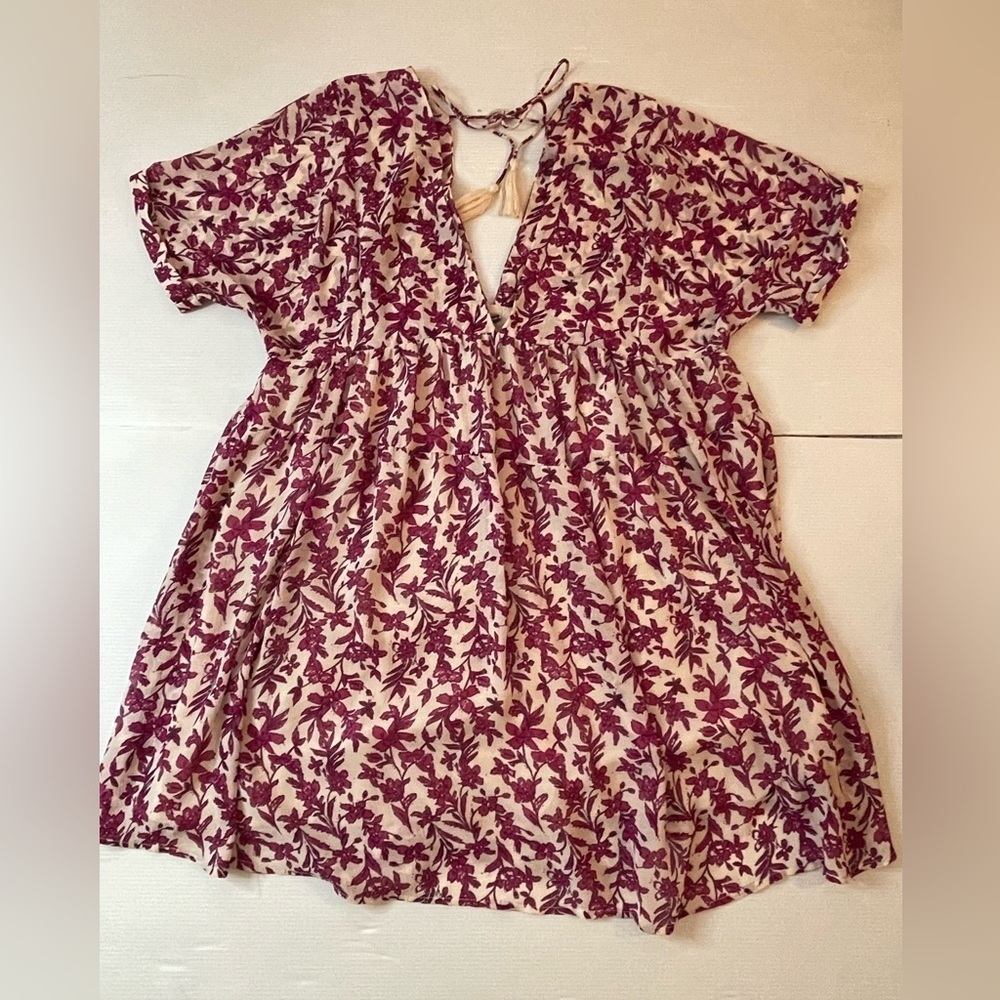 Free People Sun Up Mini Dress Pink Floral Pattern Size XS Oversized